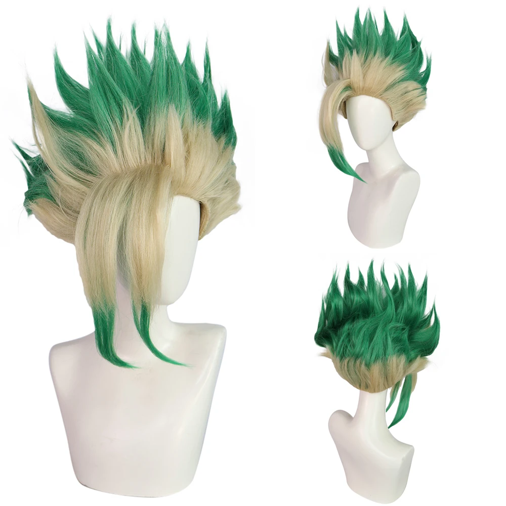 

Аниме Исигами Сенку ‌ ‌ Синтетические волосы для косплея Dr.Stone, зеленый градиент, подходит для ежедневных ролевых игр, высокотемпературный шелковый парик