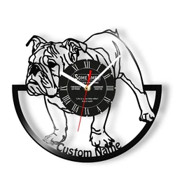 Custom English Bulldog Name Wall Clock For Pet Shop British Dog Personalized Cut Out Longplay Wall Clock Puppy Home Decor Watch