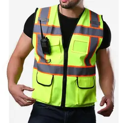 Fluorescent Yellow Security Vest Reflective Strips XL Zipper