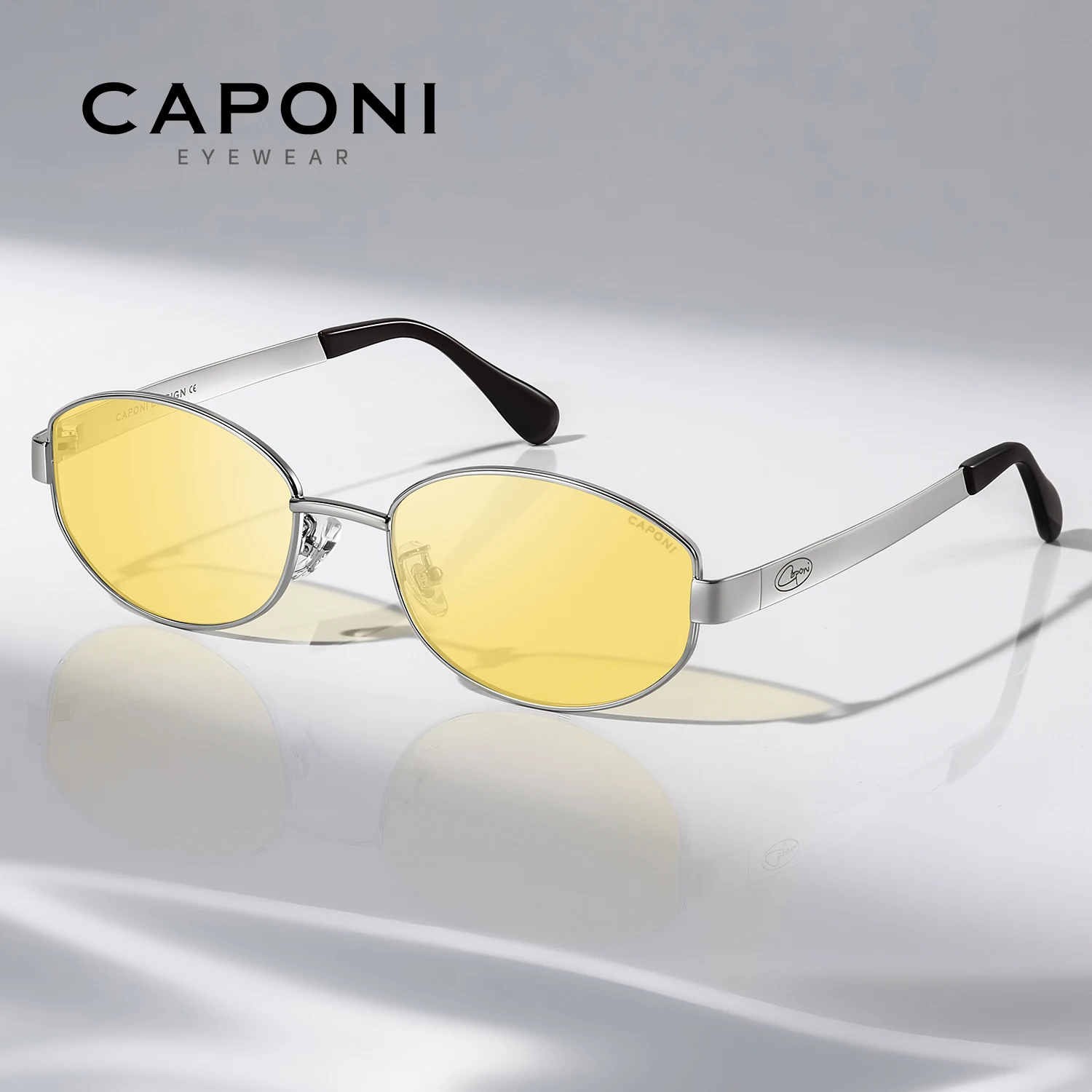 Caponi visão noturna óculos de sol feminino acetato de metal dia noite condução óculos de sol fotocromático marrom uv400 bsys34008