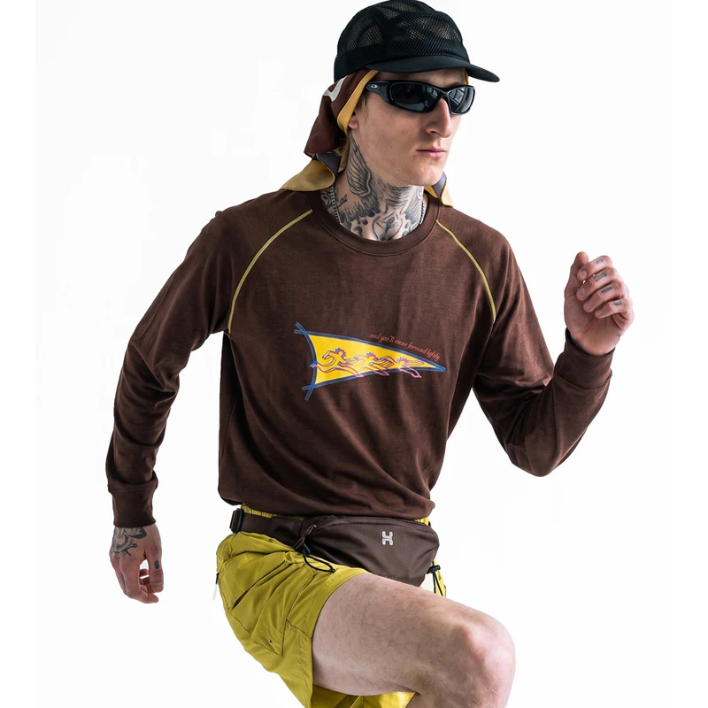 Men's Lightweight Deconstructed Long Sleeve Running T-Shirt – Breathable Vintage Graphic Top for Hiking & Outdoor Sports