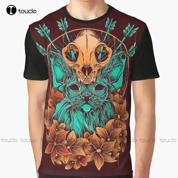 Sphynx Cat Skull Cat Skull Arrow Flowers Graphic T-Shirt Custom Aldult Teen Unisex Digital Printing Tee Shirts Custom Gift