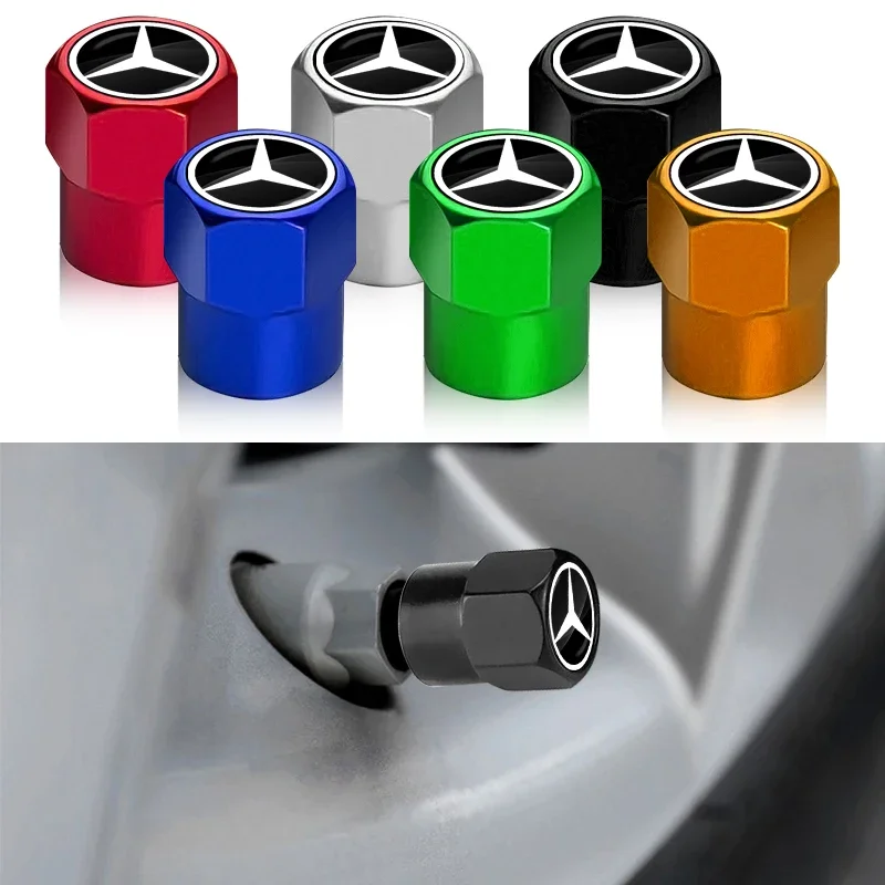 4Pcs Car Valve Stem Caps Cover Waterproof Car Accessories Goods For Mercedes Benz W203 W204 W205 W211 W212 AMG A/B/C/E/S Class