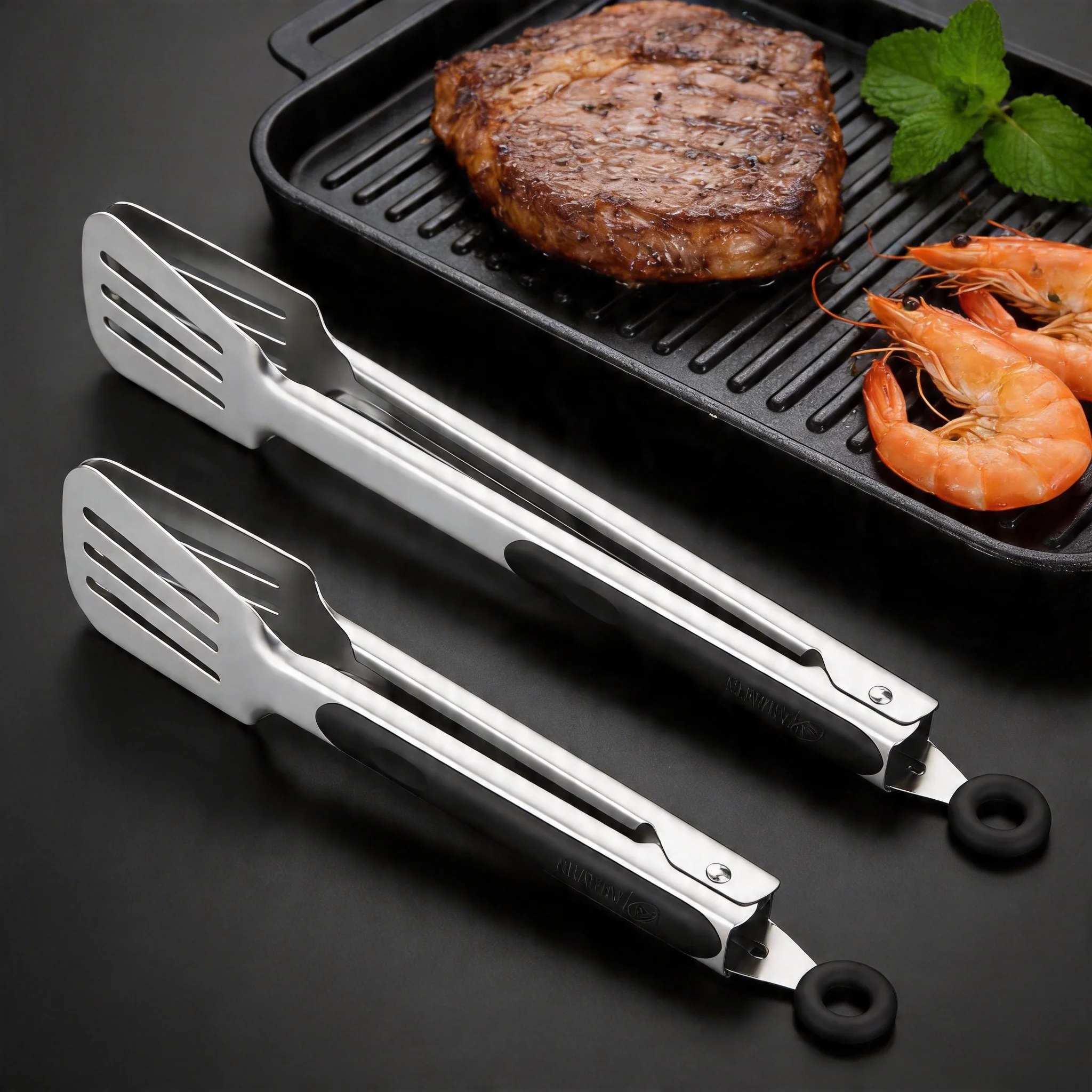 1 Stainless Steel Barbecue Tongs - Non-Slip Long Handle, Suitable for Grilling, Baking, Salads, and Ice Cubes, Kitchen Utensils