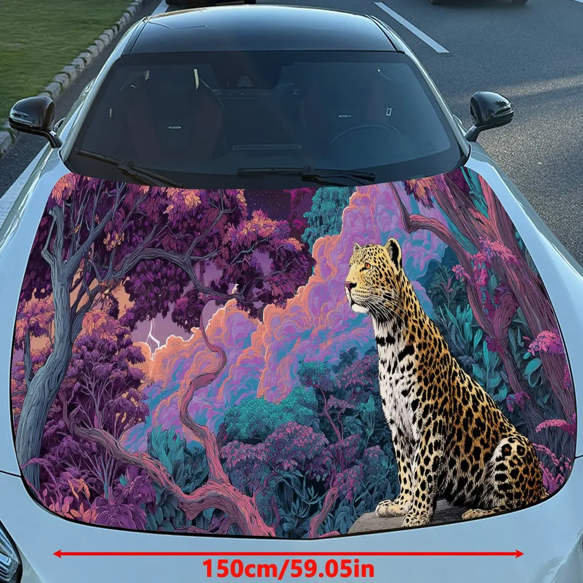 Magic Color Jungle Leopard PVC Car Hood Wraps, Self-Adhesive Waterproof Car Bonnet Decal Sticker, Car Decoration Protection Stic
