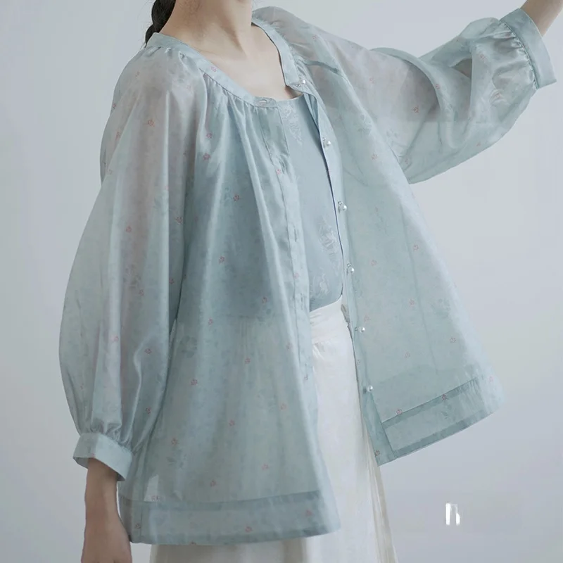 

Новая летняя женская блузка-ханьфу из лиоцелла Cornus Hawthorn Return Spring National Sle, 85% полиэстер, 5% лиоцелл