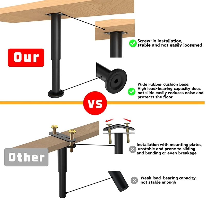 Metal Adjustable Furniture Legs 7.08-11.8 Inch, Table Legs Adjustable Height Replacement For Sofa/Dresser Set Of 4 Black