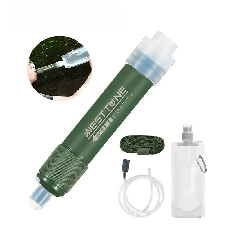 

1pc Outdoor Mini Camping Purification Water Filter Straw TUP Carbon Fiber Water Bag for Survival or Emergency Supplies