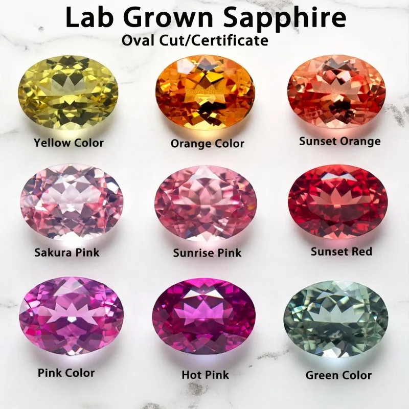 

Lab Grown Sapphire Oval Cut Various Colors Multiple Sizes Top Quality for Diy Jewelry Making Selectable AGL Certificate