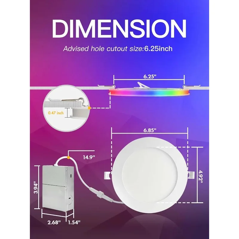 

12W 1200LM Smart LED Recessed Lights with Junction Box,2700K-6000K 6 Pack 6 Inch Smart LED Recessed Lighting