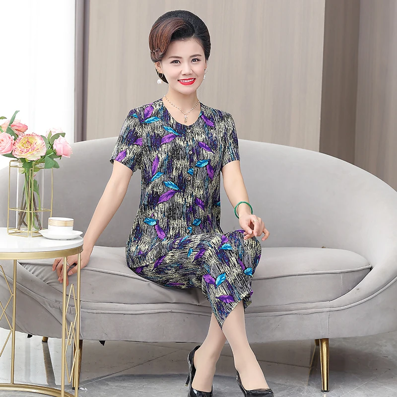 

ly Women's Summer Cotton Silk Artificial Cotton Pure Cotton Sweater Set Open Cardigan andmother Mom 60 70 80 Years Old