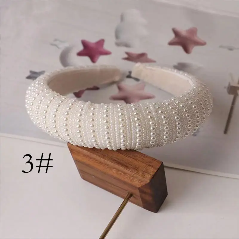 1pc women\'s simple sponge wide edge hand sewn bead pearl headband French super fairy hair headband