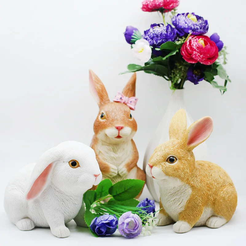 

Creative animal sculpture resin simulation rabbits ornament garden decoration pastoral Easter bunny decoration