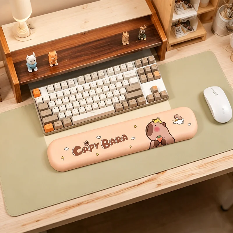 Rubber Anti-Slip Lazy Capybara Cartoon Keyboard Wrist Rest, Warm Orange Unisex Ergonomic Wrist Pad for Office Gaming