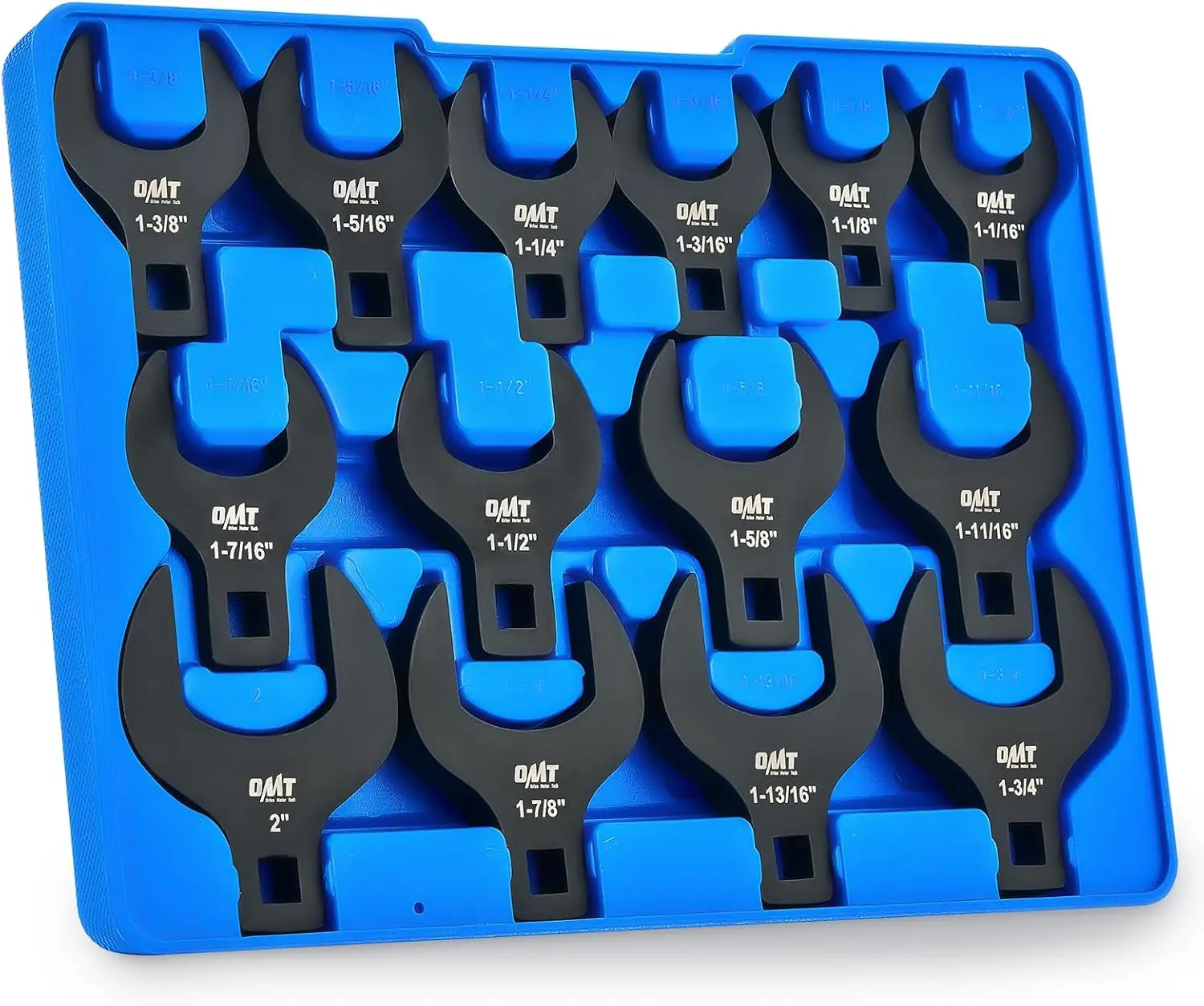 

14-Piece Jumbo Crowfoot Wrench Set, SAE Sizes 1-1/16" to 2", Compatible with 1/2" Drive Tools, Blackened Cr-V Steel with Case