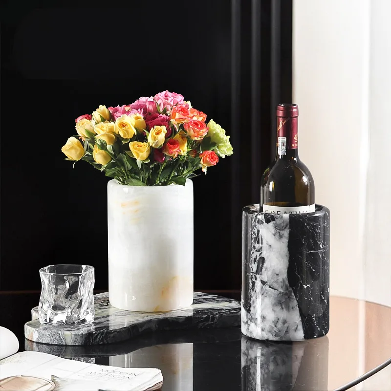 Natural Marble Wine Chiller Bucket Luxury Wine Bottle Cooler Chiller Insulated Champagne Beer Ice Bucket