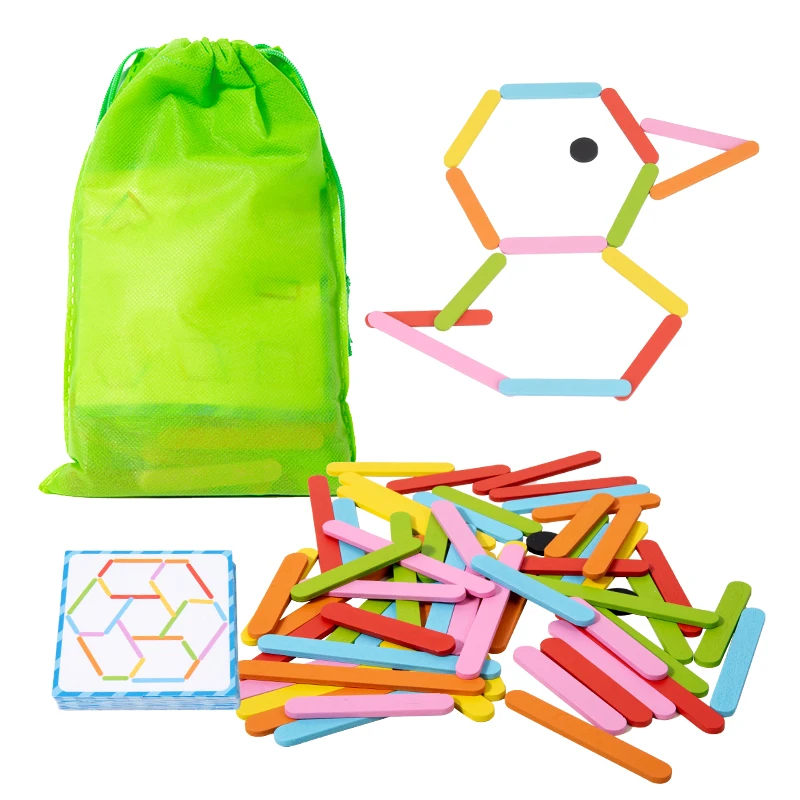 Wooden Creative Sticks And Rings Puzzle ice Cream Stick Intelligence Game Montessori Childhood Educational Toys For Children
