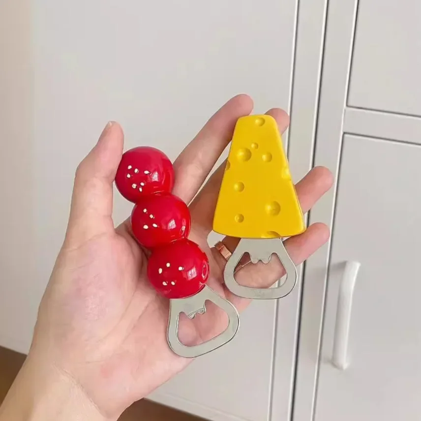 1pcs Cute Beer Opener Kawaii Candied Haws Cheese Refrigerator Magnets Home Decor Kitchen Gadgets Cute Bottle Opener Key Chain