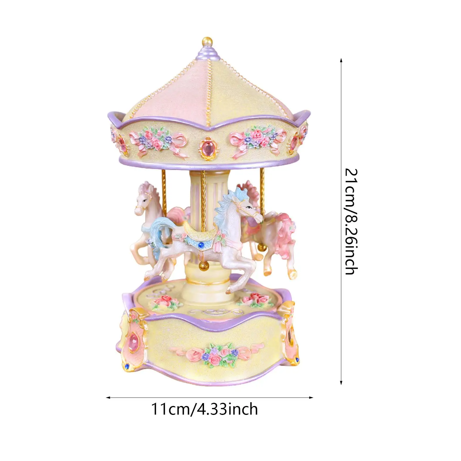 Musical Carousel Music Box Lovely Tabletop Resin Crafted Wind up Horse Musical Box Decor Rotation Crafts Birthday Present