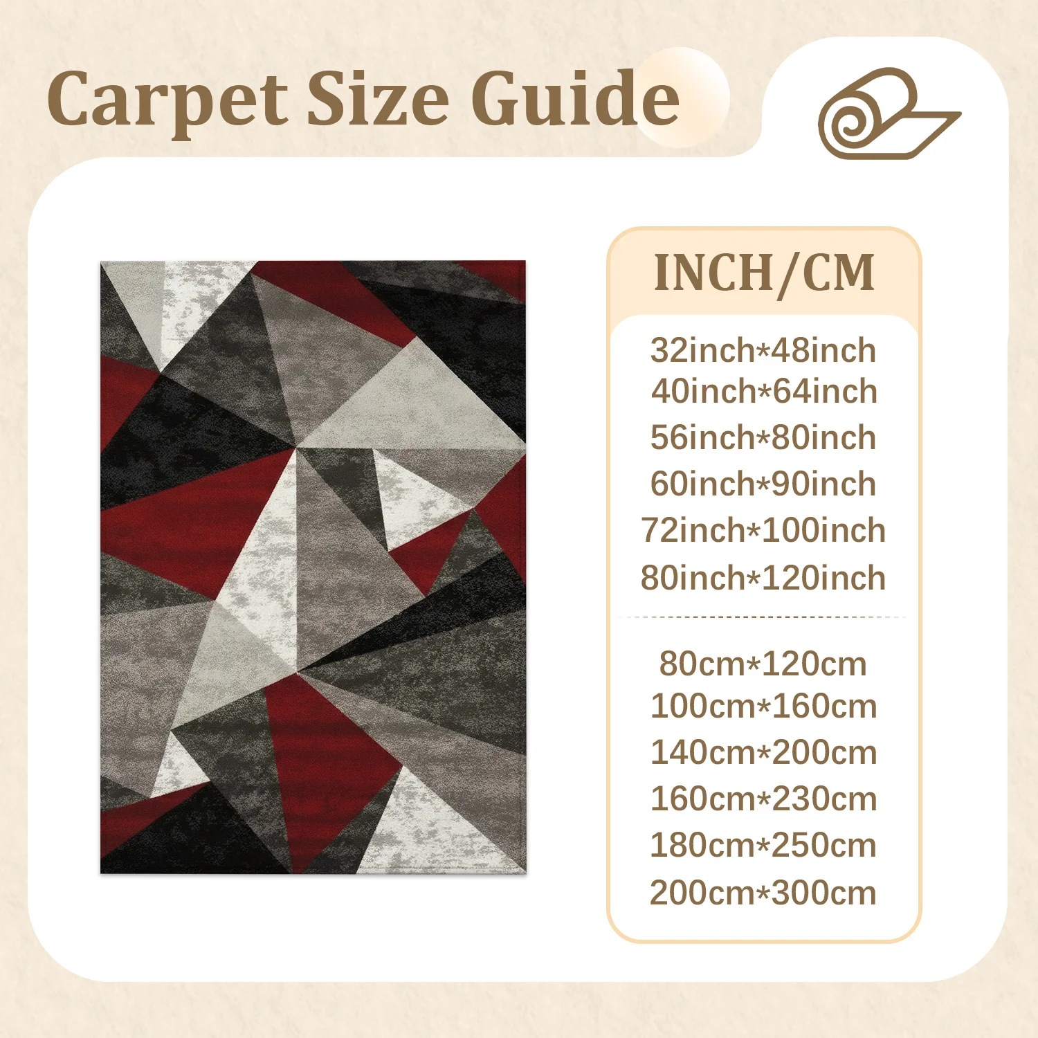 Large Indoor Area Rug, Soft Velvet Low Pile Non-Slip Dotted Backing, Machine Washable Modern Geometric Triangle Pattern in Red Gray Black for Living Room Bedroom Contemporary Home Decor