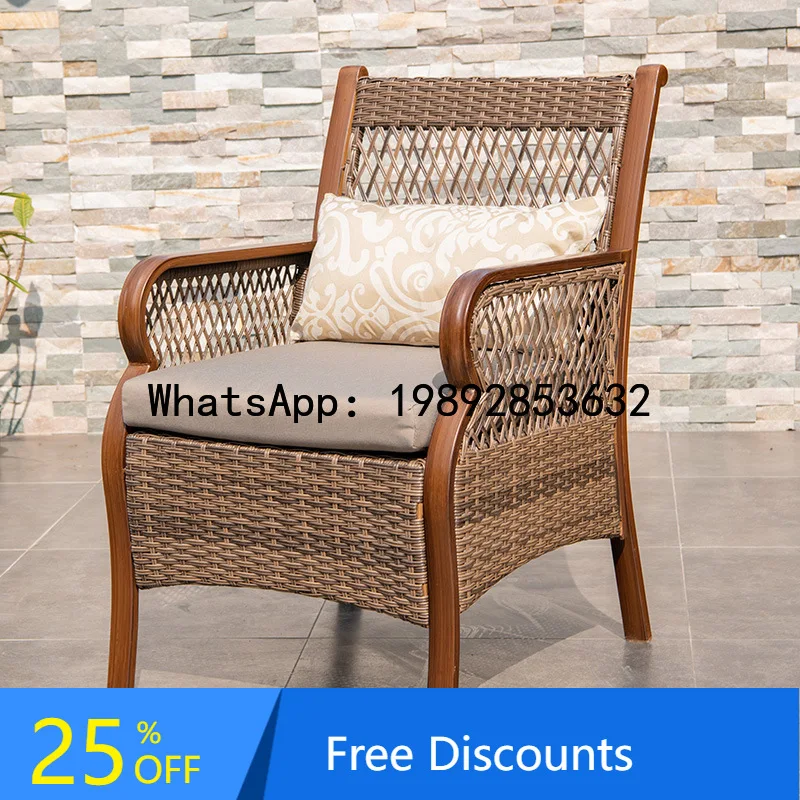 

B1 Aluminum Table and Chair Set for Courtyard Garden Outdoor Terrace Villa Sunroom Backrest Chair Balcony Leisure Rattan Chair