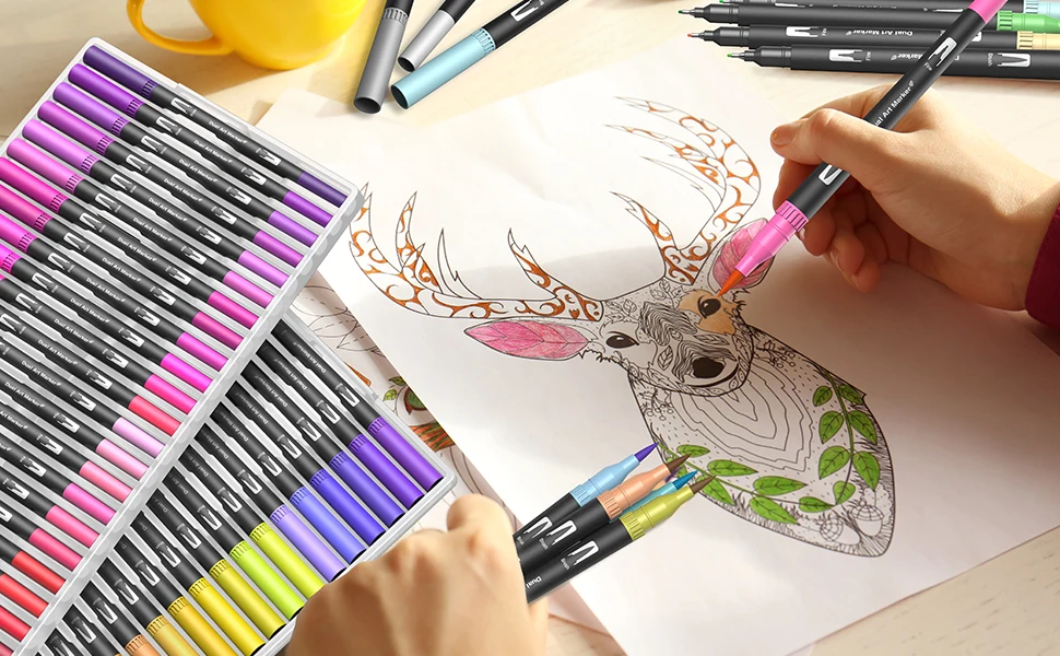 120 Farben Filzstift Zeichnen Aquarell Kunstmarker Stift Doppelseitiger Pinsel Fineliner Farbstift-Set für Kunst Kalligraphie Malerei – Detail 2