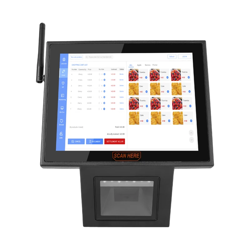 El más nuevo sistema de comprobación de precios Android Windows Pos de 8 pulgadas pantalla táctil escáner 2D incorporado comprobador de precios