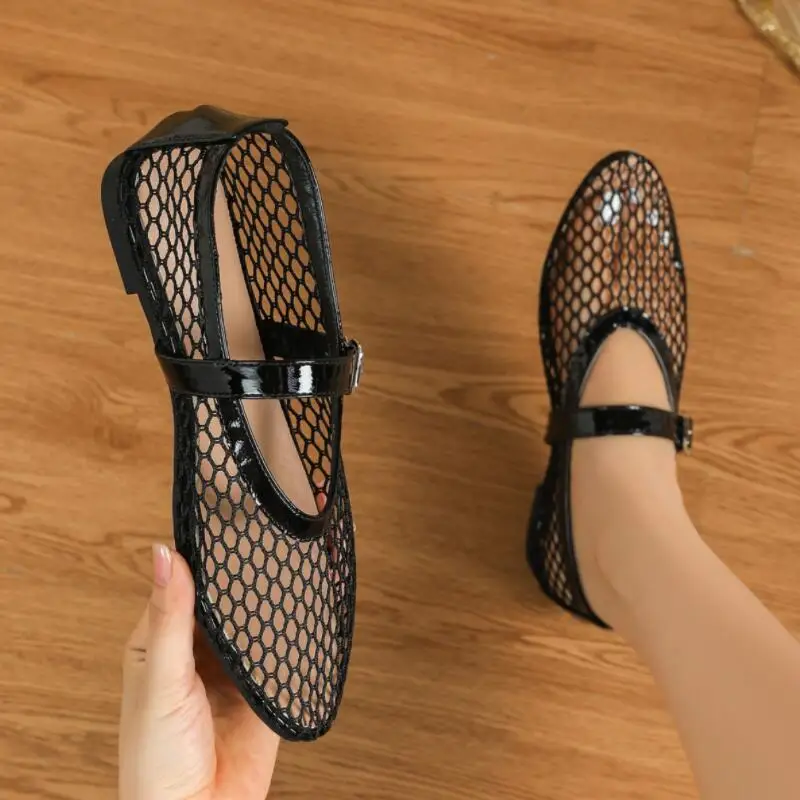 Summer Mesh Hollow Sandals Women Ballet Flats Shallow Loafers 2024 New Beach Walking Mary Janes Shoes Comfort Female Zapatillas