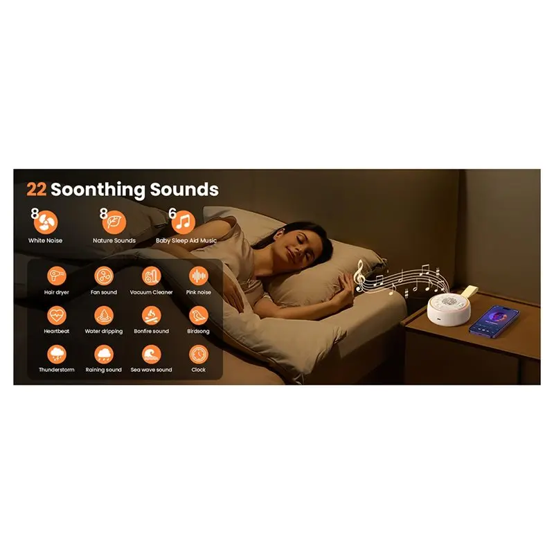 AA60 Portable White Noise Machine with 22 Soothing Sounds Sleep Timer Night Light Bluetooth Wireless Sleep Aid