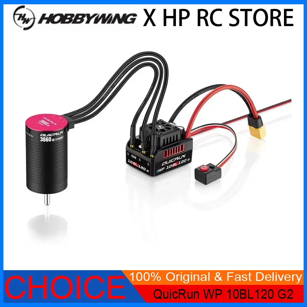 HobbyWing QuicRun WP 10BL120 G2 120A ESC - 3652/3660 G2 Brushless Motor Combo for 1/10 RC Car/Buggy Racing Accessories