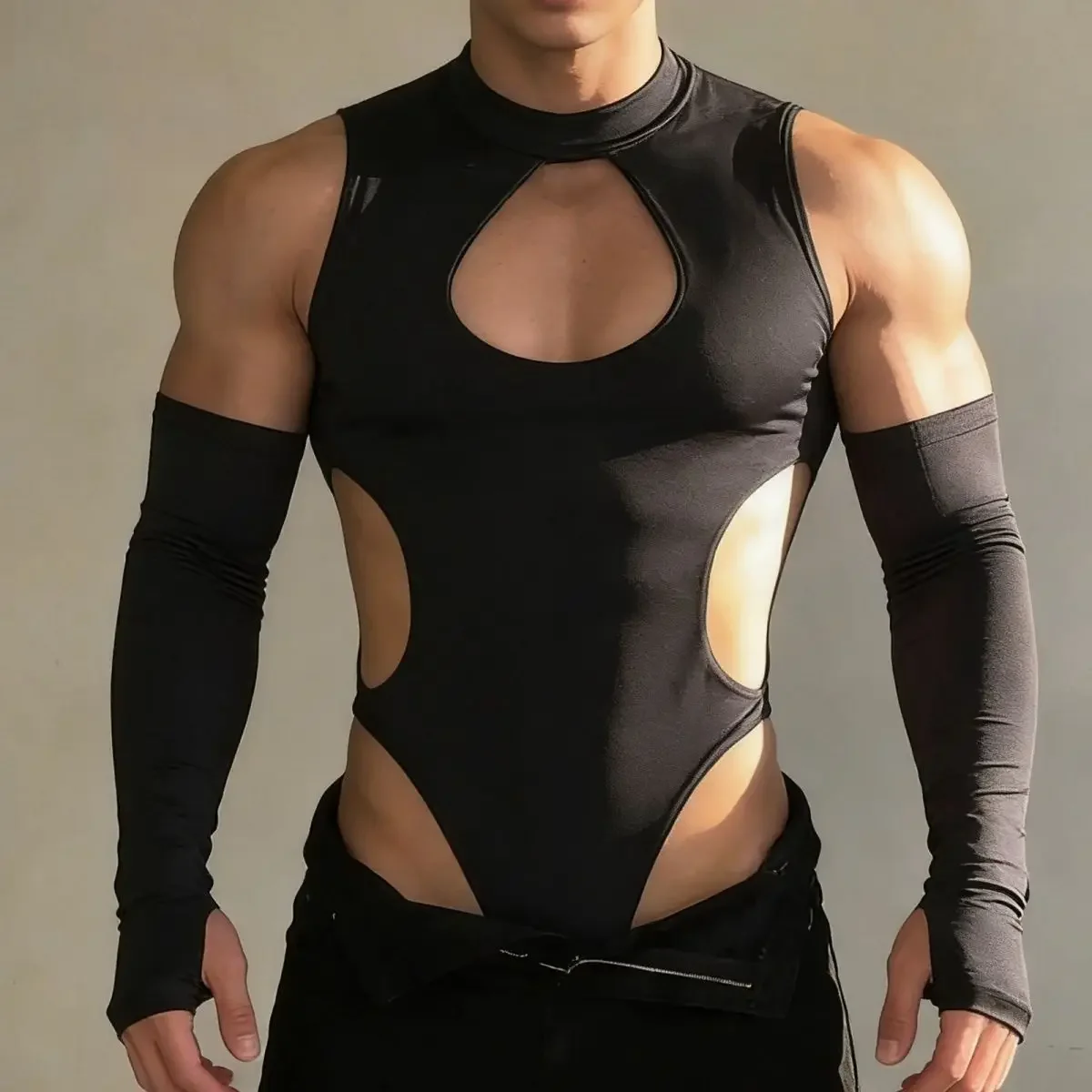 New Waist Sleeveless Onesie Sexy Summer Hole Hollow Slim Foreign Style Bottoming Top Versatile Men's Style