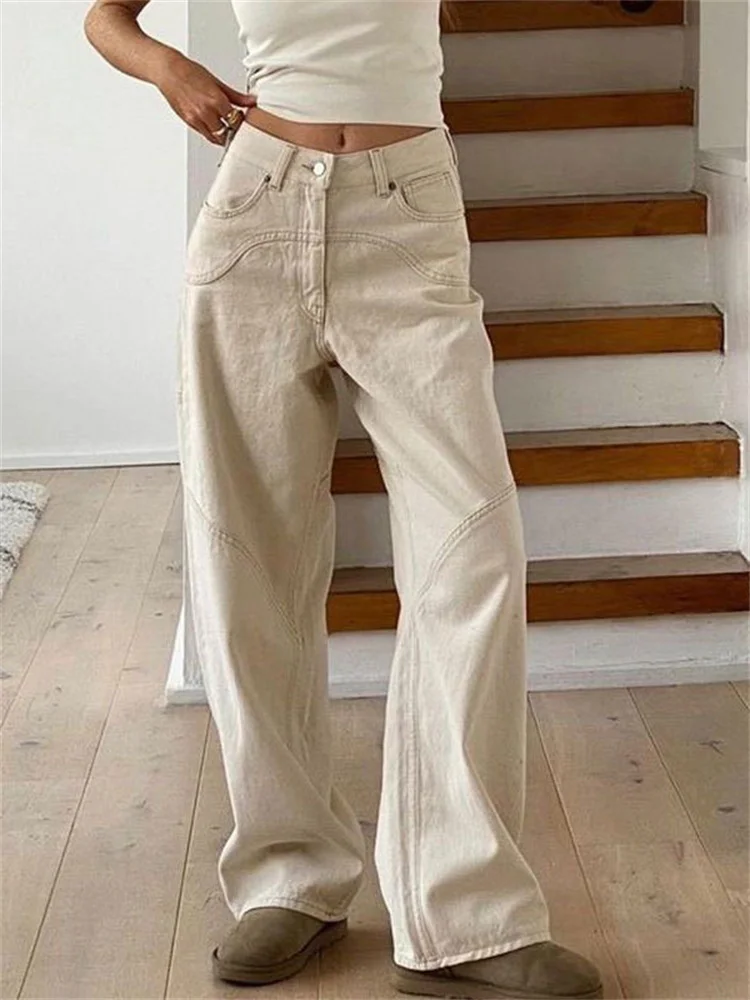 Tossy Fashion High Waist For Women Straight Legg Slim Casual Summer 2023 Straight High Street Sweatpants Pocket Denim Trousers