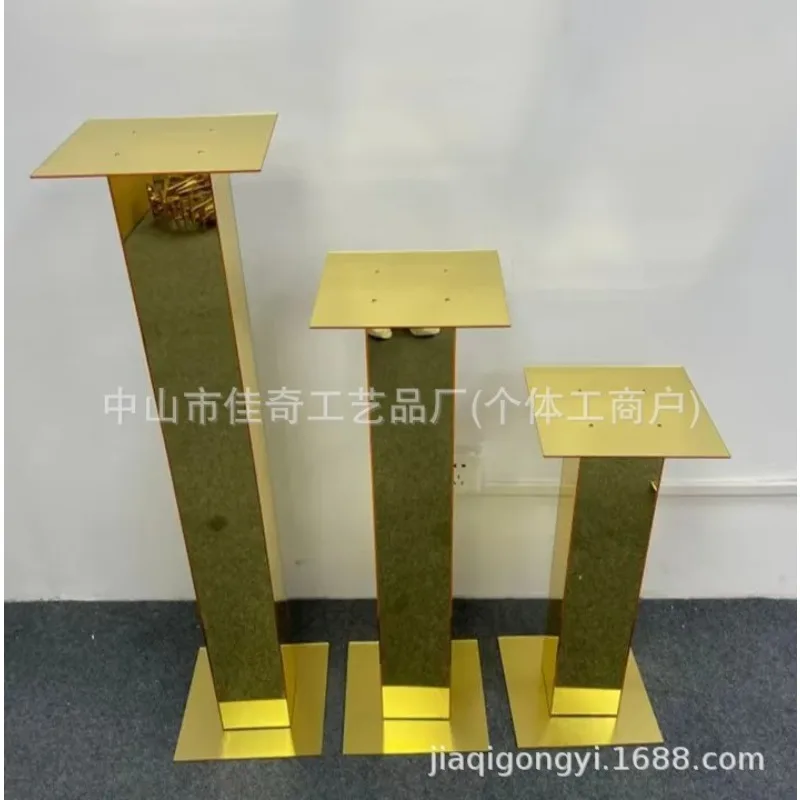 Wedding event decorative flower stand, gold silver stainless steel square column light and shadow romantic three-dimensional