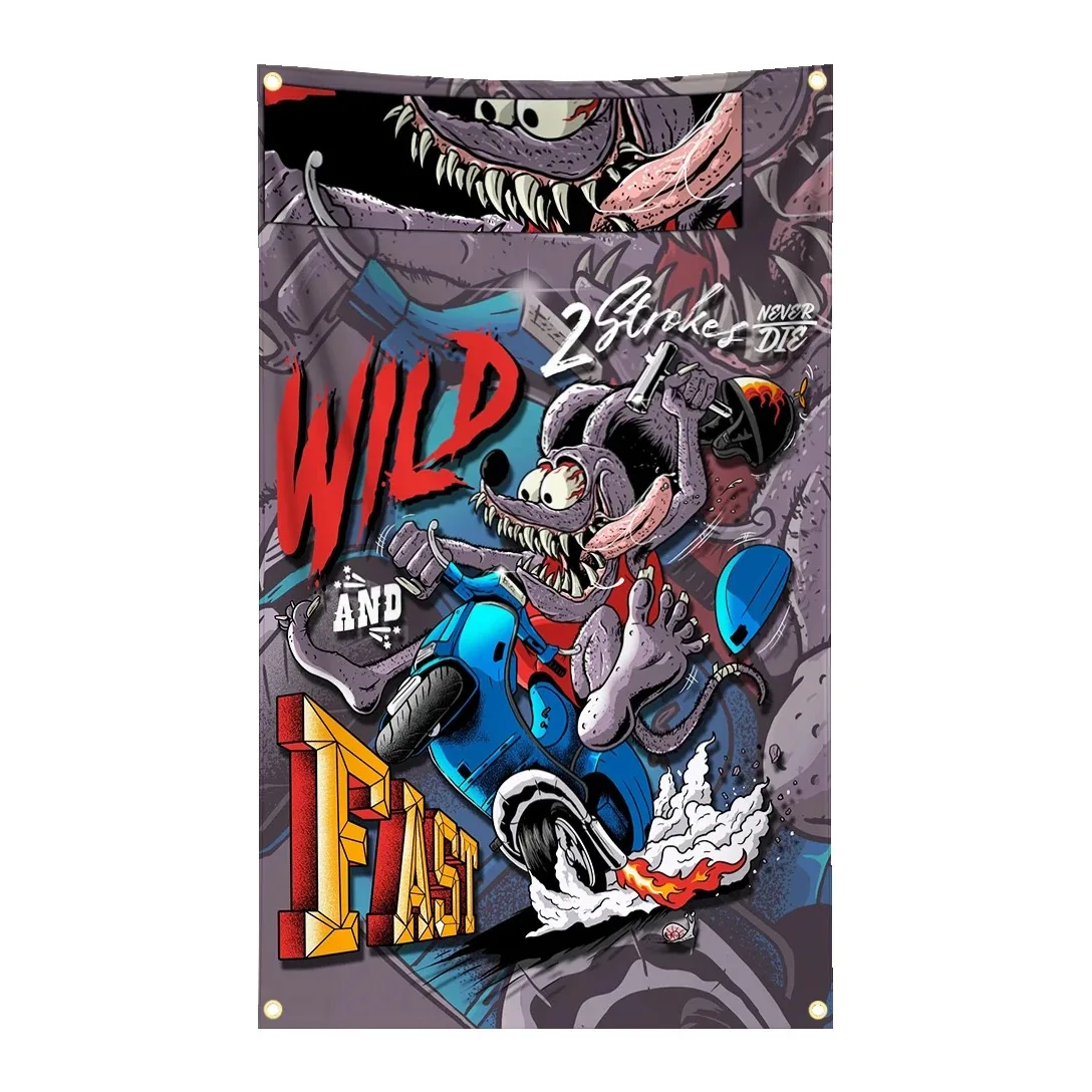 Rat Fink Choppers Flag Flying Tapestry Polyester Digital Printing Banner for Garage Wall Art Out Door Decoration