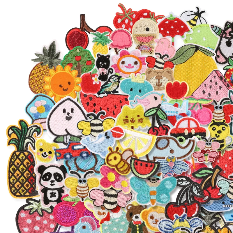 100 Pieces Iron On Patches Lot Kids Bulk For Clothing Girls Boys Pack Anime Mix Small Sew Wholesale Designer Embroidered Animals