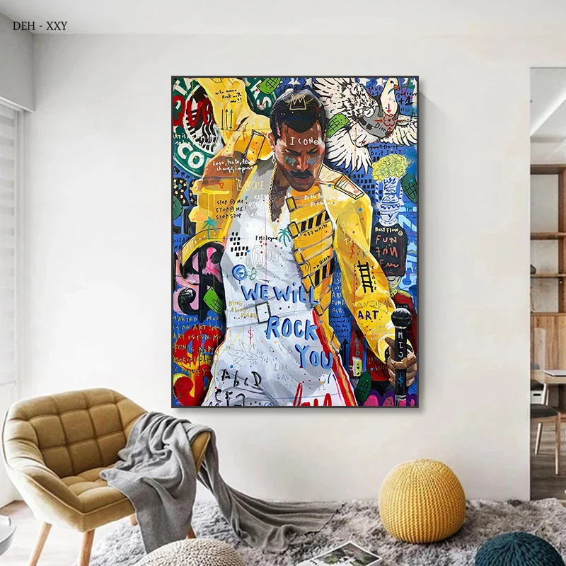المغني فريدي ميركوري البوب الفن قماش اللوحة الشارع الكتابة على الجدران الجدار ملصق فني صور كوادروس جدارية لغرفة المعيشة ديكور المنزل