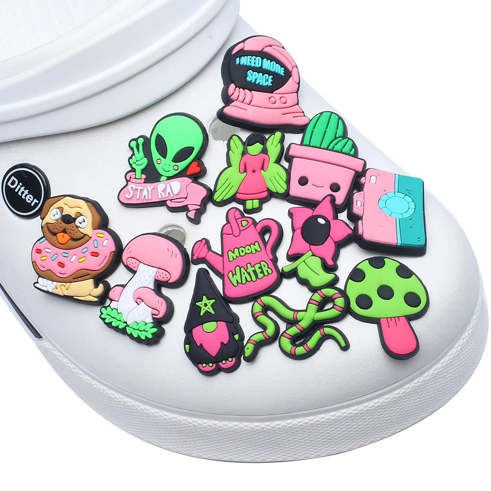 Single Sale 1pcs PINK FRESH PVC Garden Shoes Accessories Children Shoe Decorations Fit Wristband shoe Charm Party Present image 3