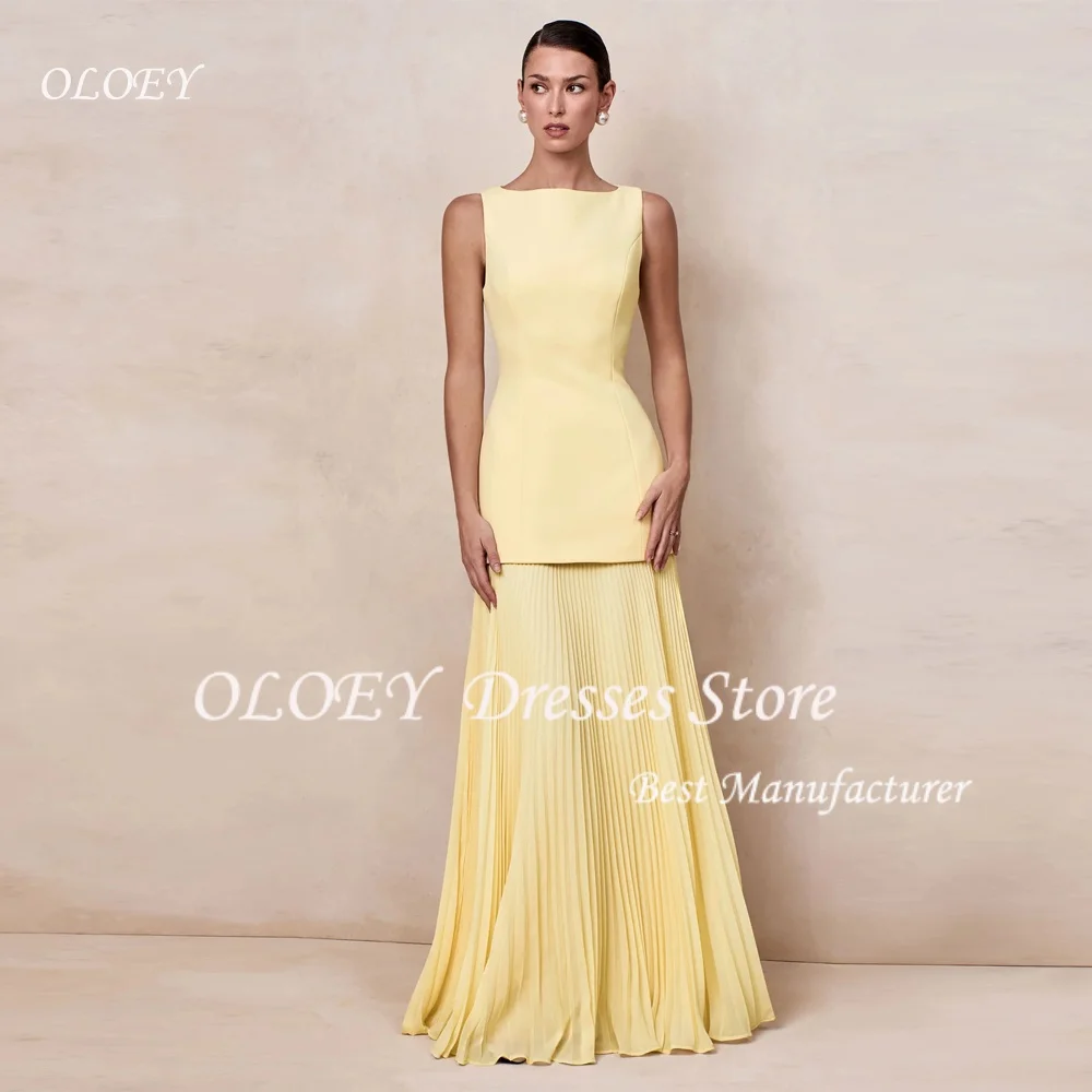 

OLOEY A-Line Pleat Yellow Evening Dresses O-Neck Formal Dresses for Women Elegant Prom Gowns Custom Made 2026 Floor-Length