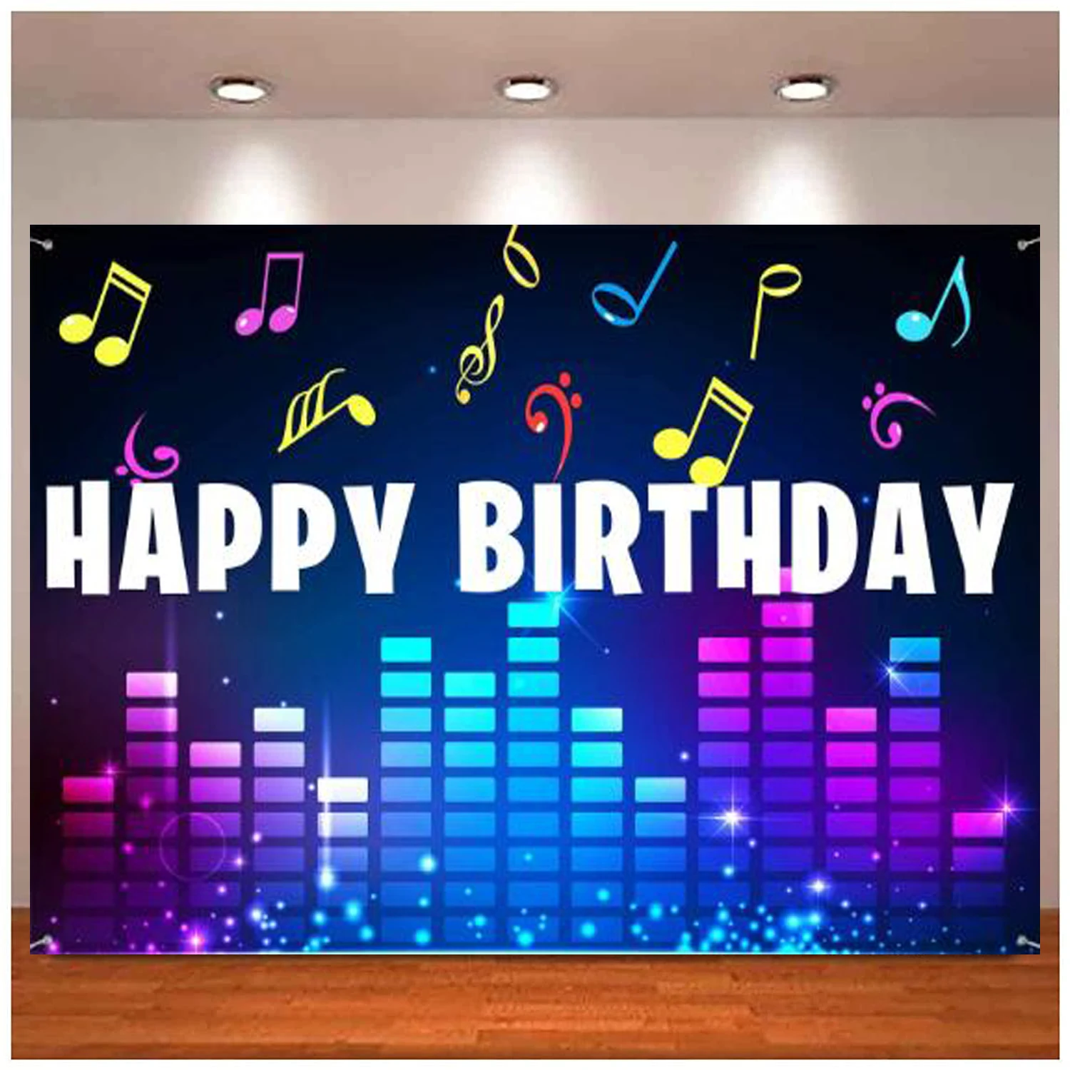 

Happy Birthday Party Backdrop Musical Note Square Dot Background For Photograph Music Theme Party Baby Shower Cake Table Decor