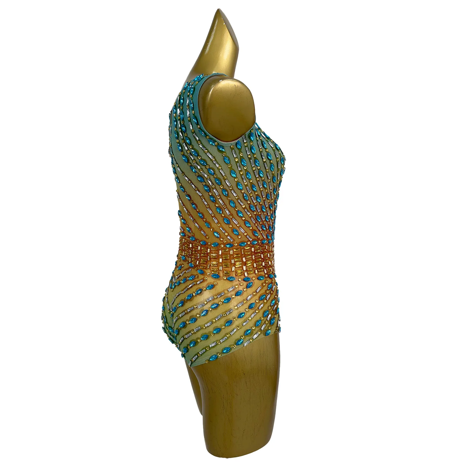 Sexy Sleeveless Crystal Rhinestone Club Party Playsuits Women One Piece Short Jumpsuit Mesh Bodycon Bodysuit Gogo Dancer Leotard