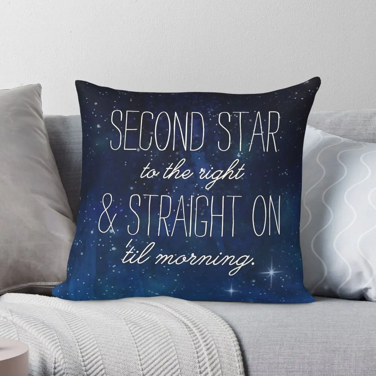 Second Star To The Right Square Pillowcase Polyester Linen Velvet Creative Zip Decor Sofa Seater Cushion Cover 18