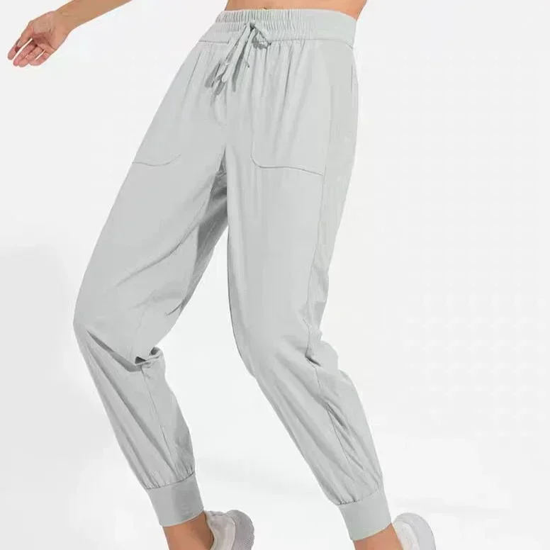 

Lemon Women Middle Waist Sport Pants Thin breathable Fabric Loose Fit Workout Jogger Trousers With Pockets Fitness Yoga Pants
