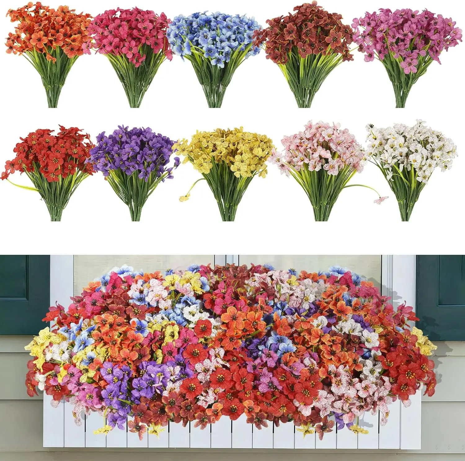 

100 Bundles Artificial Flowers UV Resistant Bulk Spring Faux Silk Violets for Outdoor Planters Porch Decor