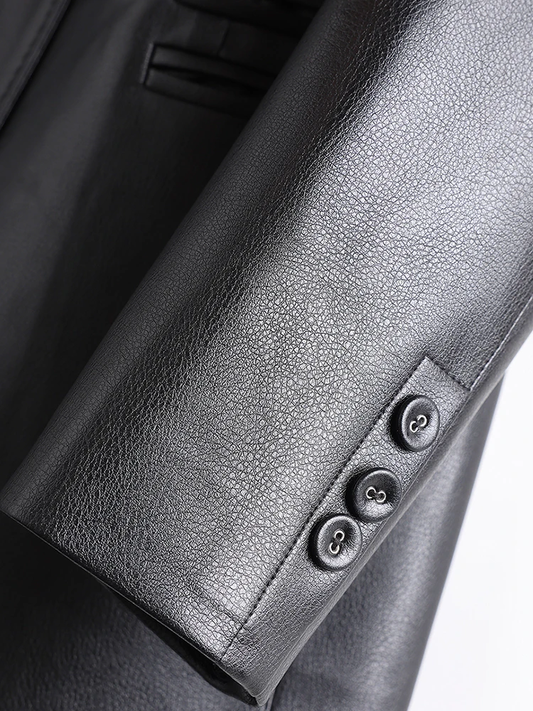 Giacca in Pelle da Donna Primavera 2025, Vestibilità Slim, Cappotto Corto in Vera Pelle di Pecora Haifeng, Scollo a V, Manica Lunga, Stile Commuter