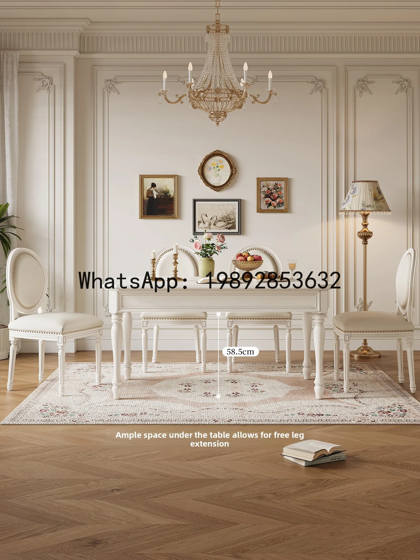 YFY American Style White Solid Wood  Table and  Set for  French  Style Rectangular Dining Table 1.5M White Ash Wood Dining Table