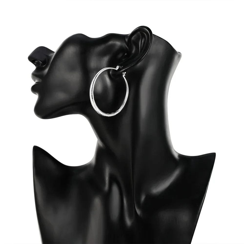 4/5/6 سنتيمتر كبيرة 925 فضة دائرة هوب أقراط للنساء جودة عالية موضة غرامة مجوهرات الحفلات هدية الكريسماس الزفاف