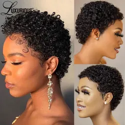 Short Pixie Cut Machine Made Wig For Black Women Glueless Brazilian Virgin Remy Human Hair Wigs Afro Kinky Curly Pre Plucked Wig