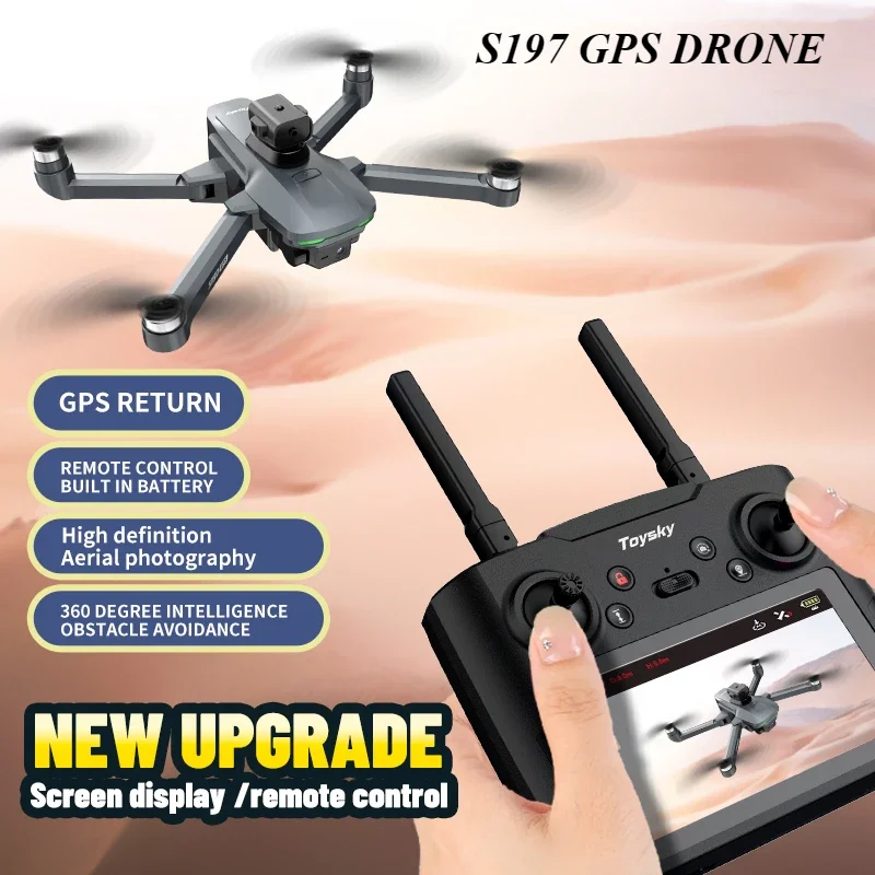 New S197 GPS Drone With Screen Control Dual Camera Obstacle Avoidance Optical Flow Positioning Brushless RC Quadcopter Dron Toy