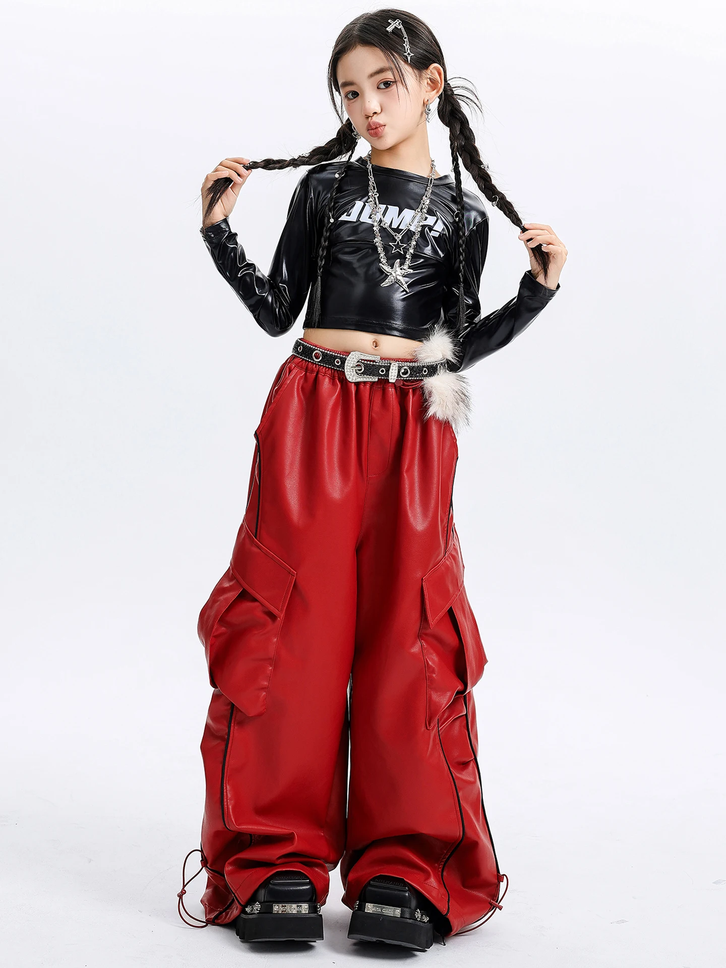 2025 preto brilhante topo caugo calças roupas de dança jazz roupas desempenho kpop meninas equipe hiphop trajes dança rua dql12143