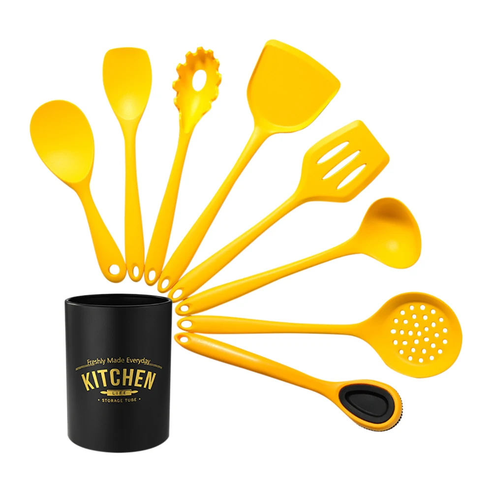 9PCS Non-Stick Silicone Cooking Utensils Set Spatula Soup Spoon Brush Ladle Pasta Colander Kitchen Cookware Kit With Storage Box